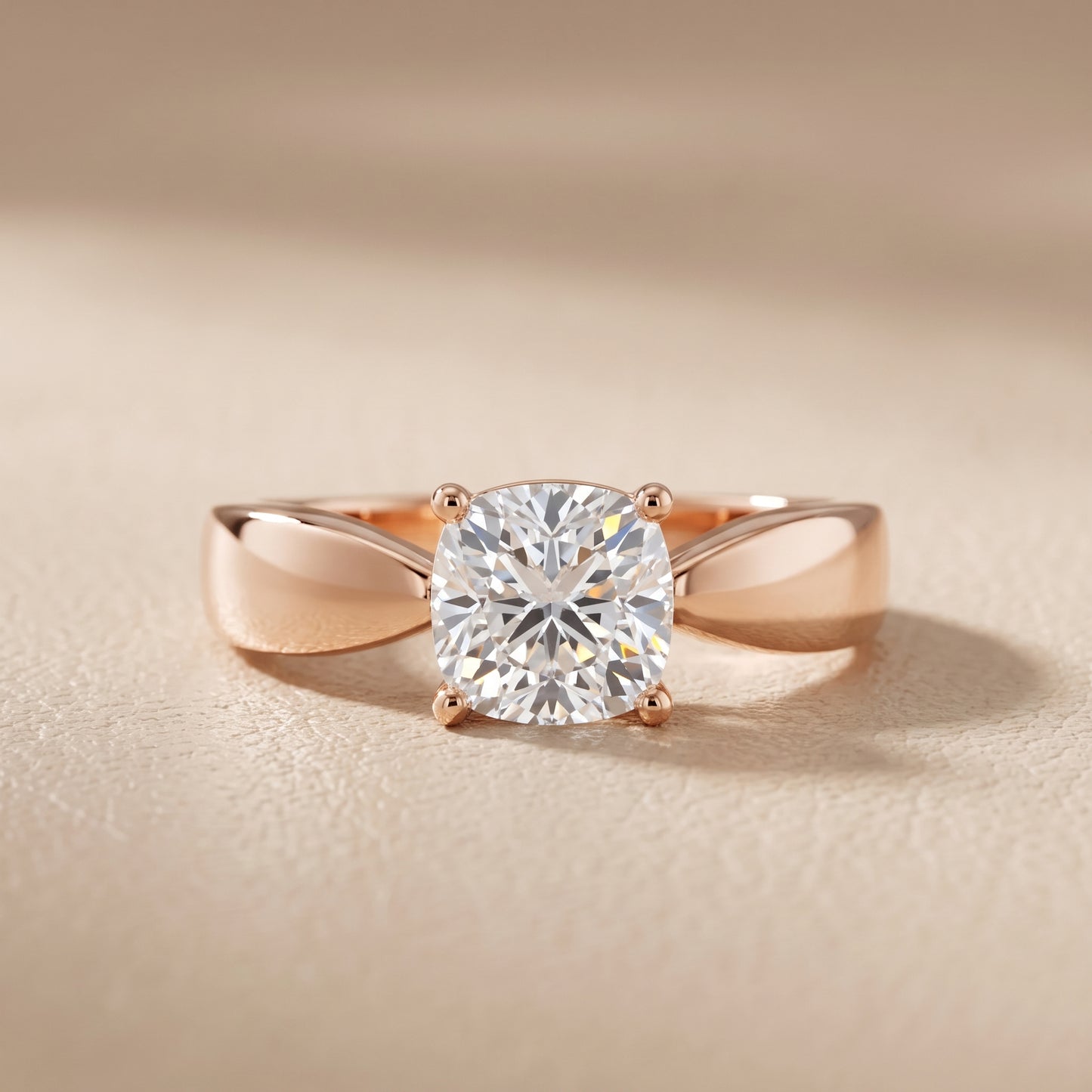 Talia Solitaire Twist Cushion Diamond Engagement Ring in Rose Gold - front.jpg