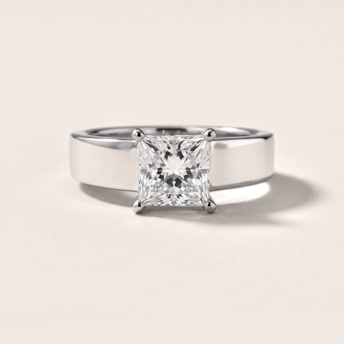 Susannah Wide Band Solitaire Princess Diamond Engagement Ring in Silver - front.jpg