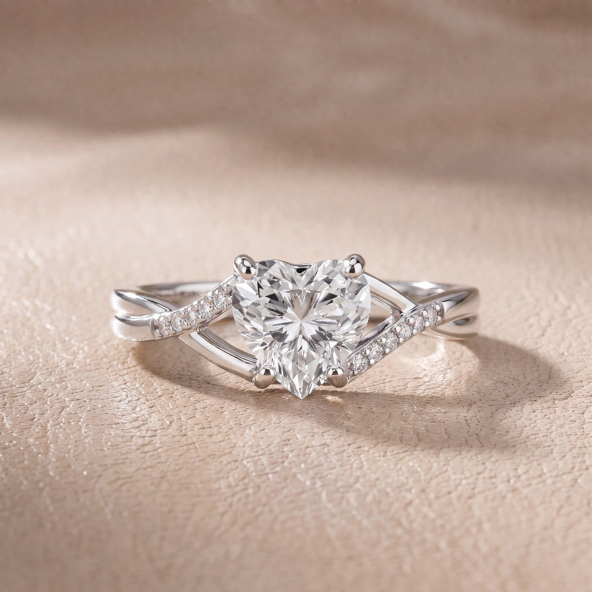 Veronica Twist Side Stone Heart Diamond Engagement Ring in Platinum - front.jpg