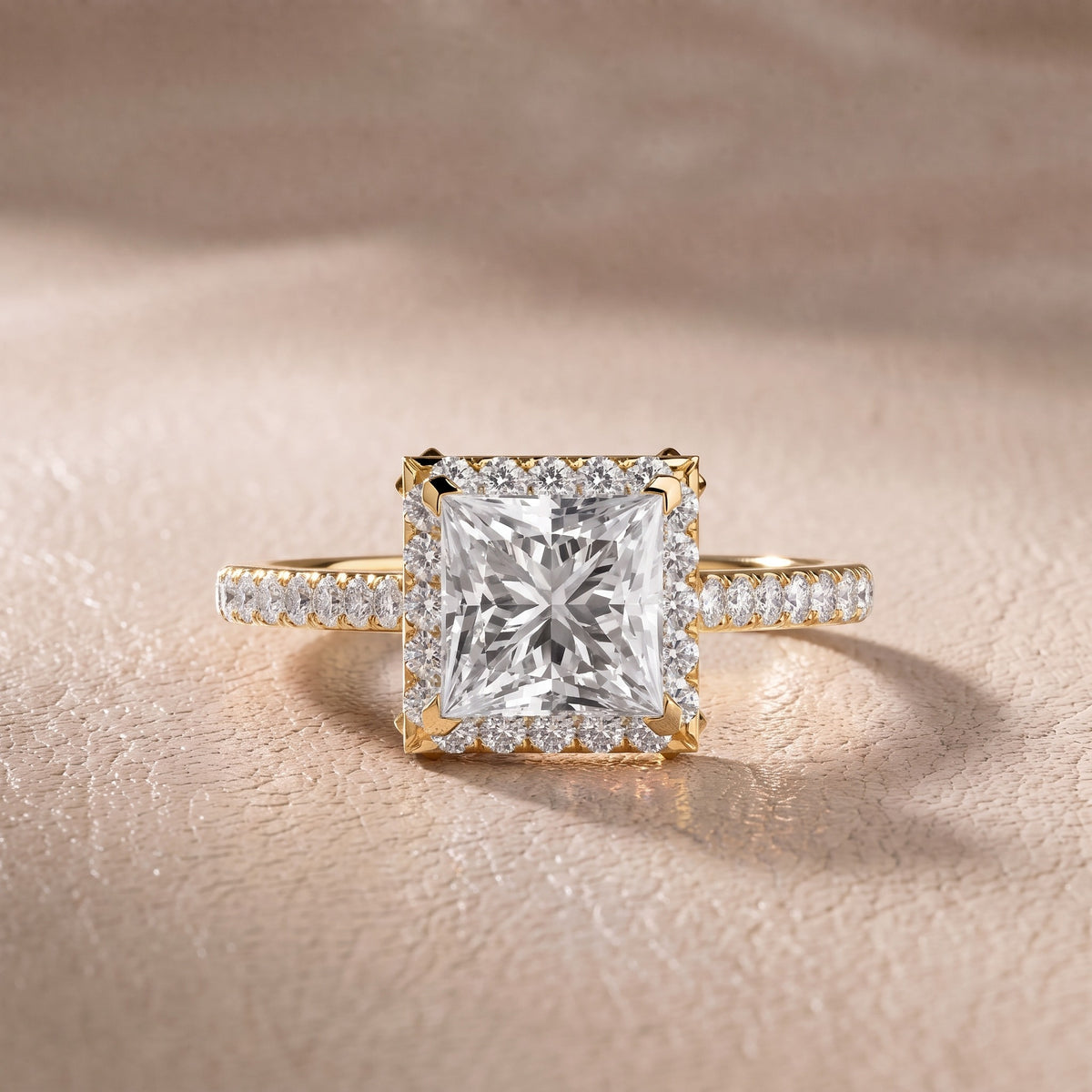 Alma Halo Pavé Princess Diamond Engagement Ring in Yellow Gold - front.jpg