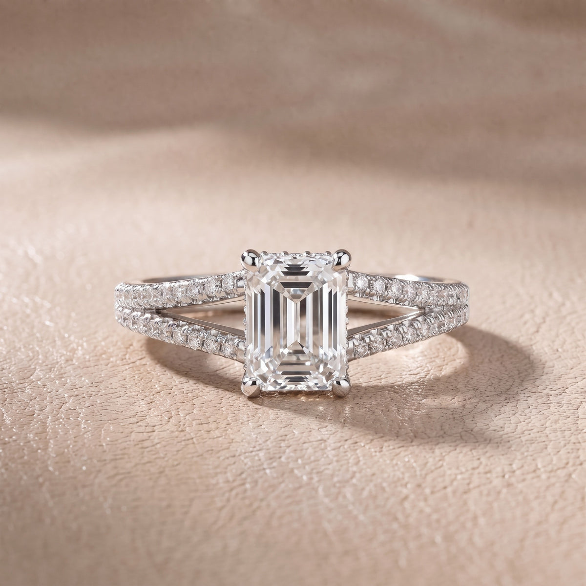 Eternal Embrace Solitaire Emerald Diamond Engagement Ring in White Gold - front.jpg