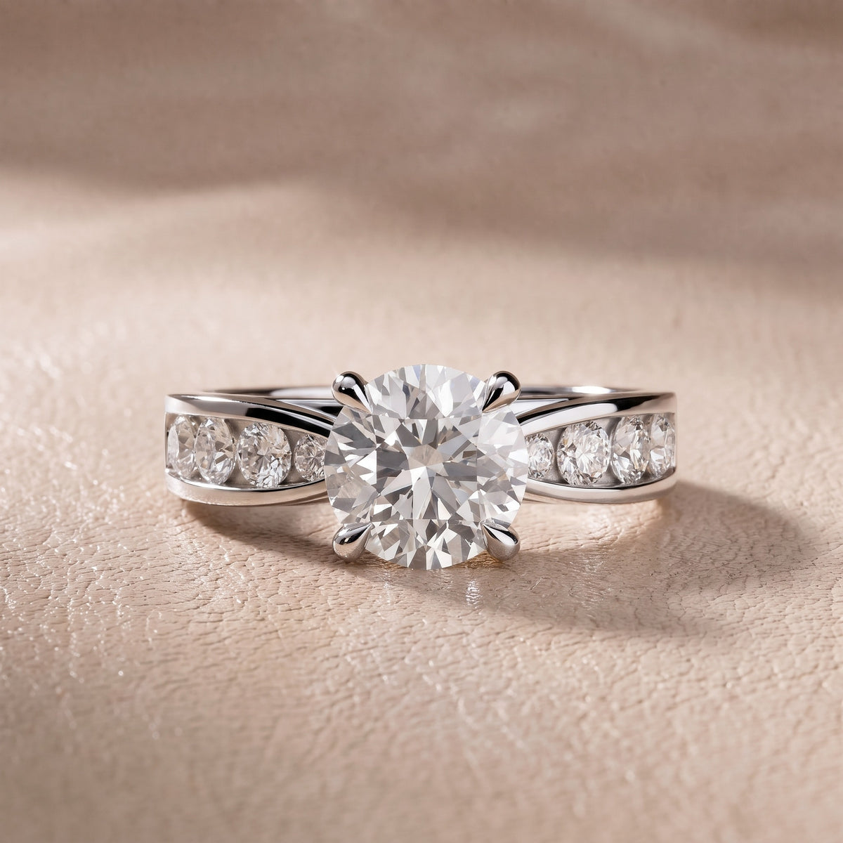 Rosalie Channel Set Sidestone Round Diamond Engagement Ring in Silver - front.jpg