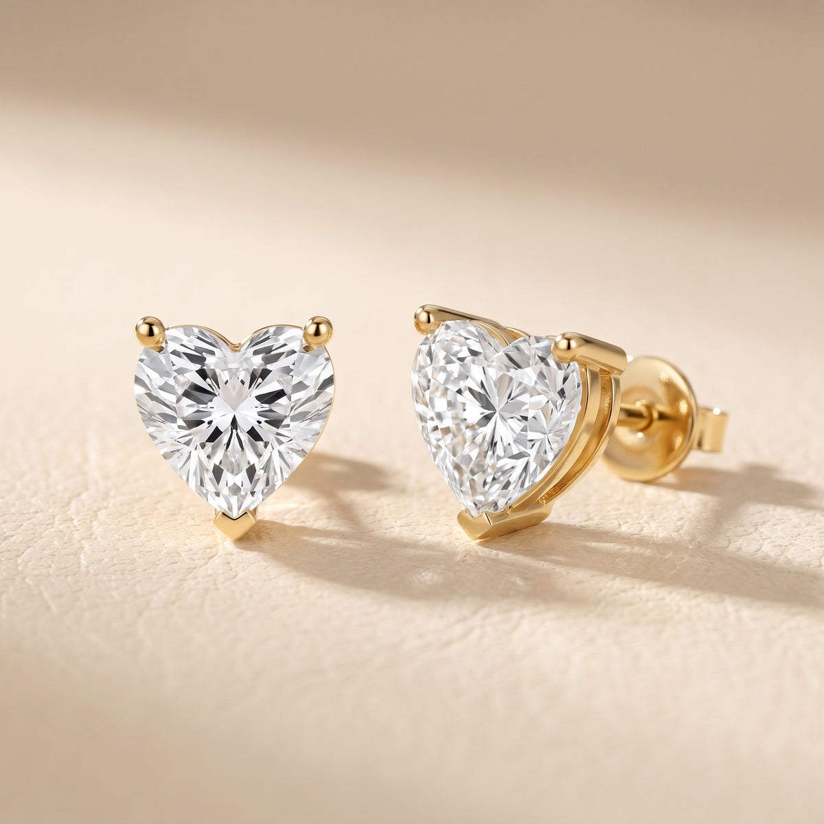 Four Prong Heart Diamond Stud Earrings in Yellow Gold - lifestyle