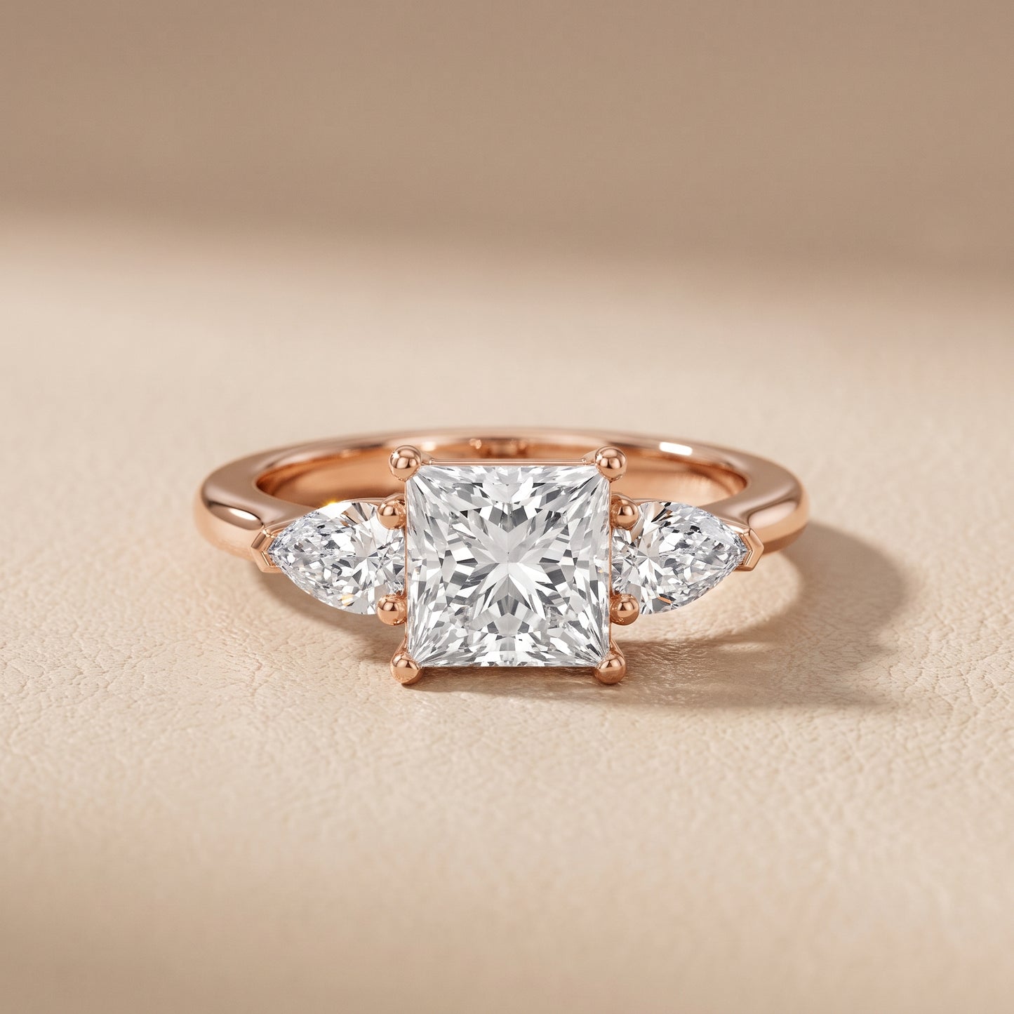 Mirabel Three-Stone Princess Diamond Engagement Ring in Rose Gold - front.jpg