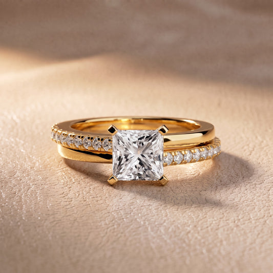 Edith Criss Cross Pavé Princess Diamond Engagement Ring in Yellow Gold - front.jpg