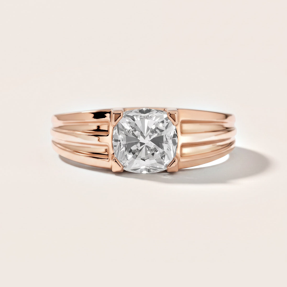 Elko Grooved Solitaire Cushion Diamond Engagement Ring in Rose Gold - front.jpg