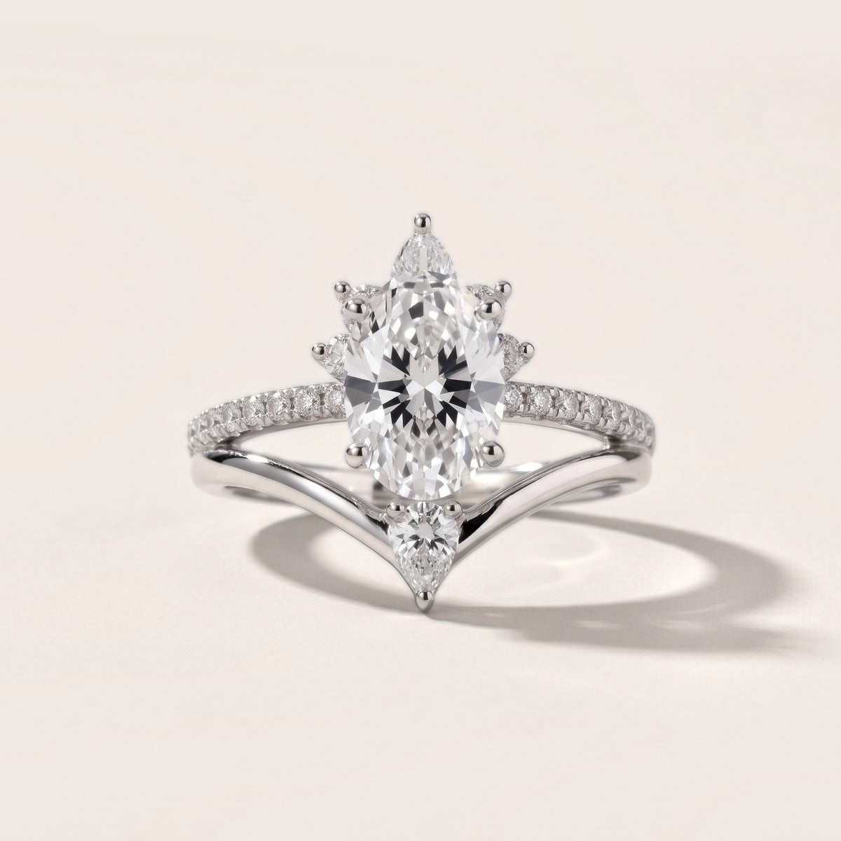 Angelina Split Shank Cluster Oval Diamond Engagement Ring in Silver - front.jpg