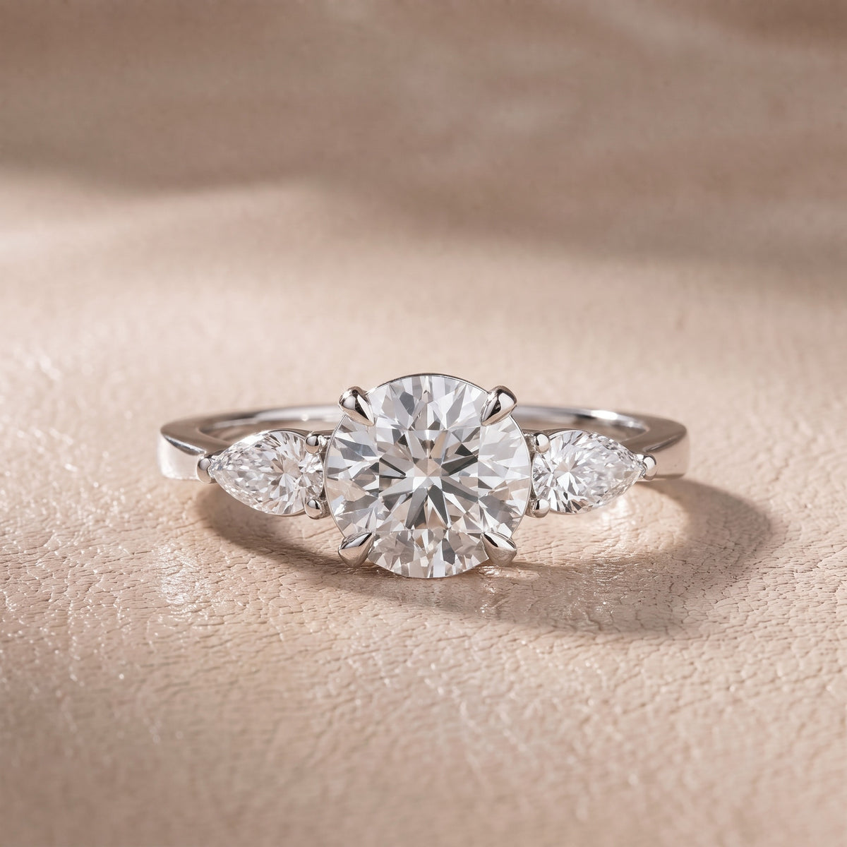 Grace Three Stone Round Diamond Engagement Ring in White Gold - front.jpg