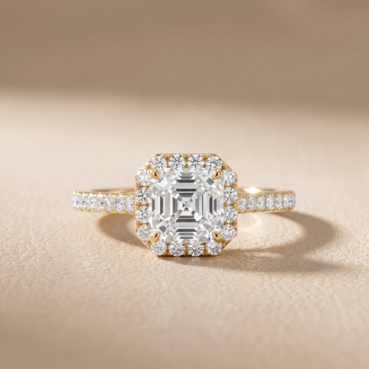 Willa Halo Micropavé Asscher Diamond Engagement Ring in Yellow Gold - front.jpg