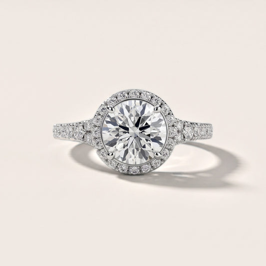 Bella Halo Pavé Round Diamond Engagement Ring in White Gold