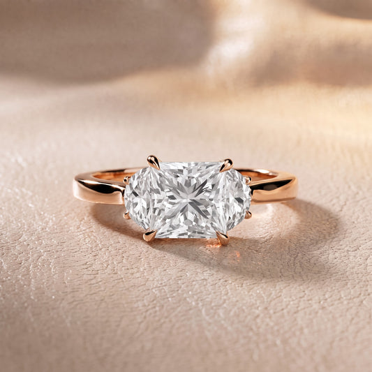 Romy Three-Stone Princess Diamond Engagement Ring in Rose Gold - front.jpg