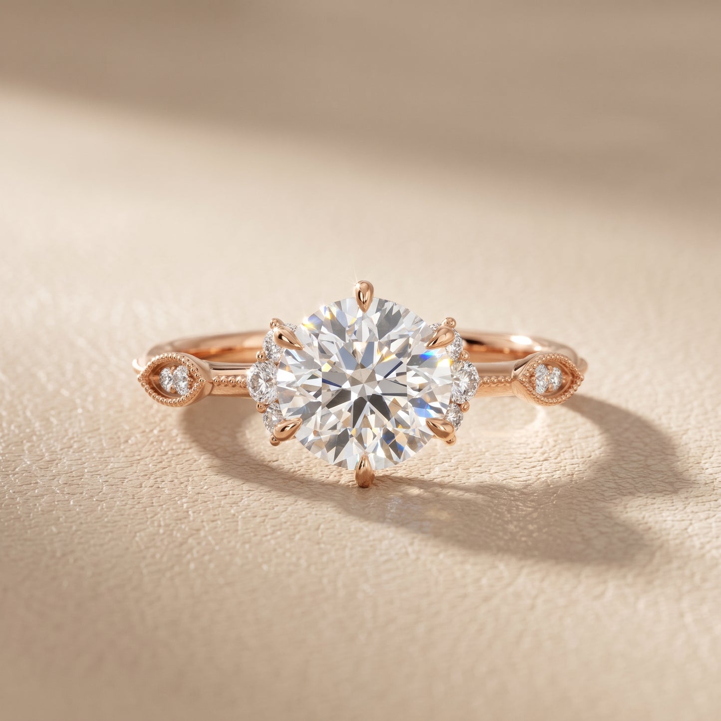 Naomi Vintage Milgrain Round Diamond Engagement Ring in Rose Gold - front.jpg