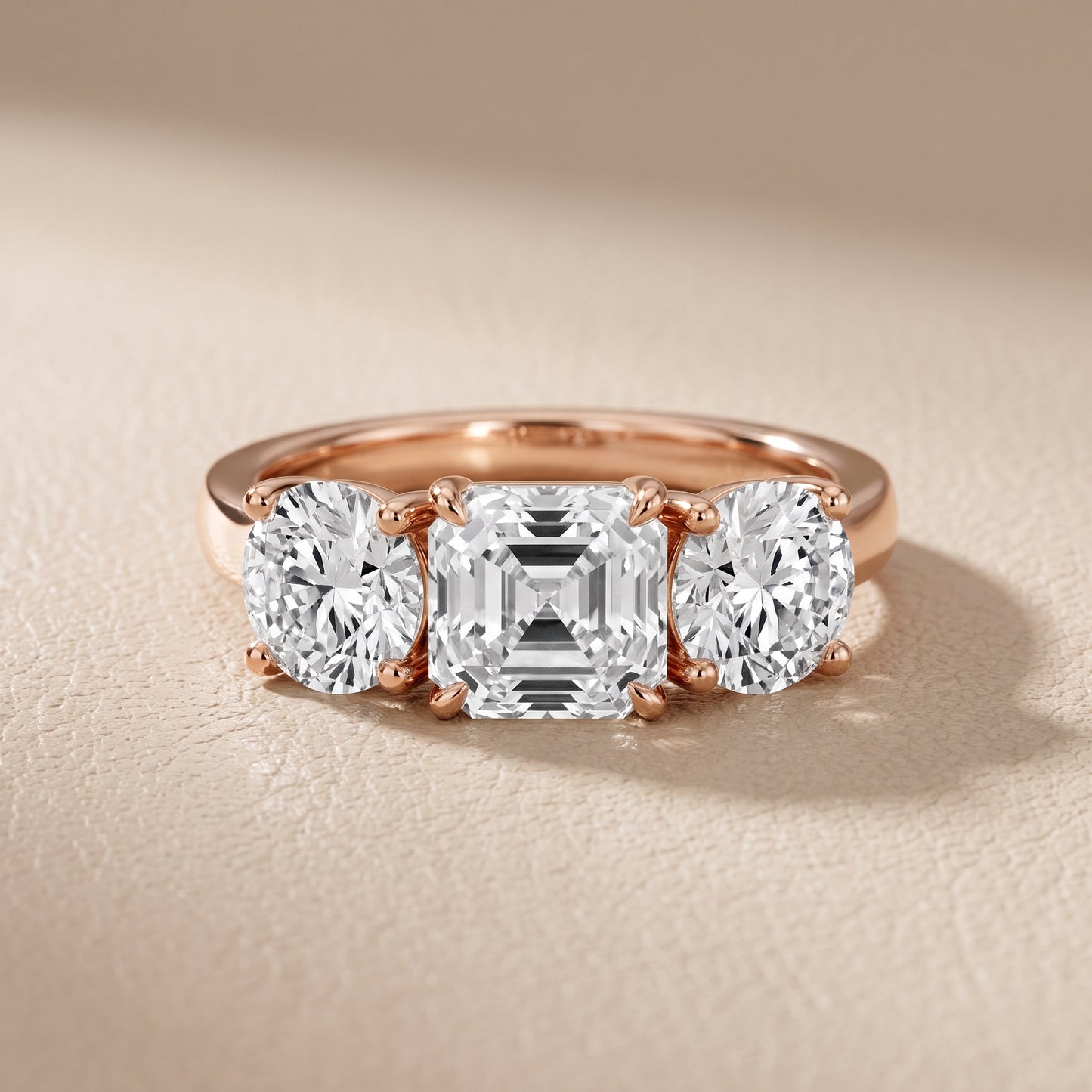 Esme Three-Stone Tapered Asscher Diamond Ring in Rose Gold - front.jpg