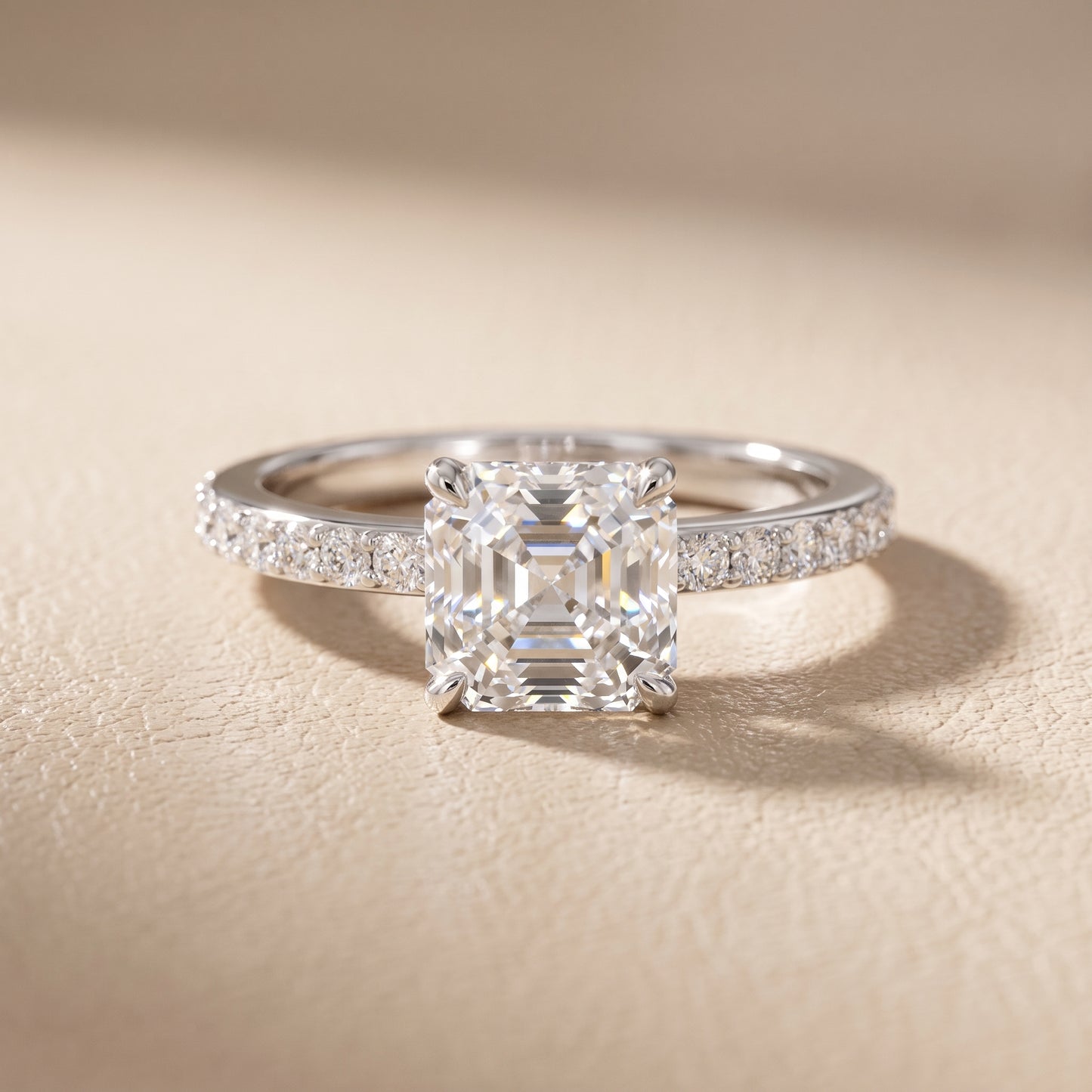 Aisha Pavé Solitaire Asscher Diamond Engagement Ring in White Gold - front.jpg