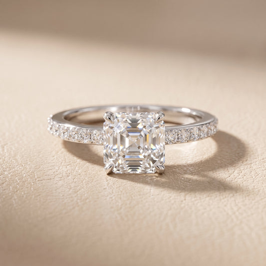Aisha Pavé Solitaire Asscher Diamond Engagement Ring in White Gold - front.jpg
