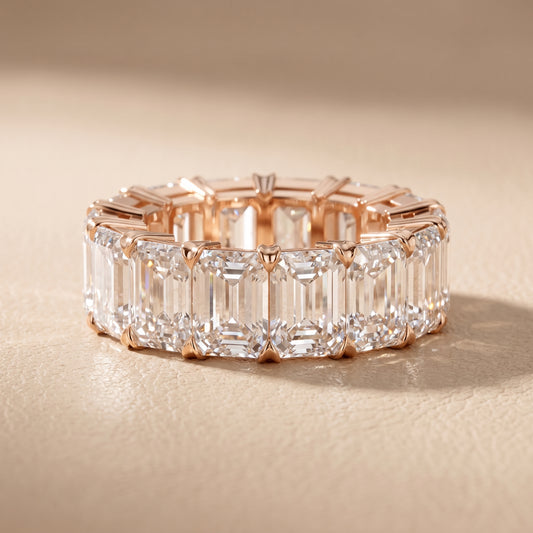 Odessa Shared Prong Emerald Diamond Eternity Band in Rose Gold - front.jpg
