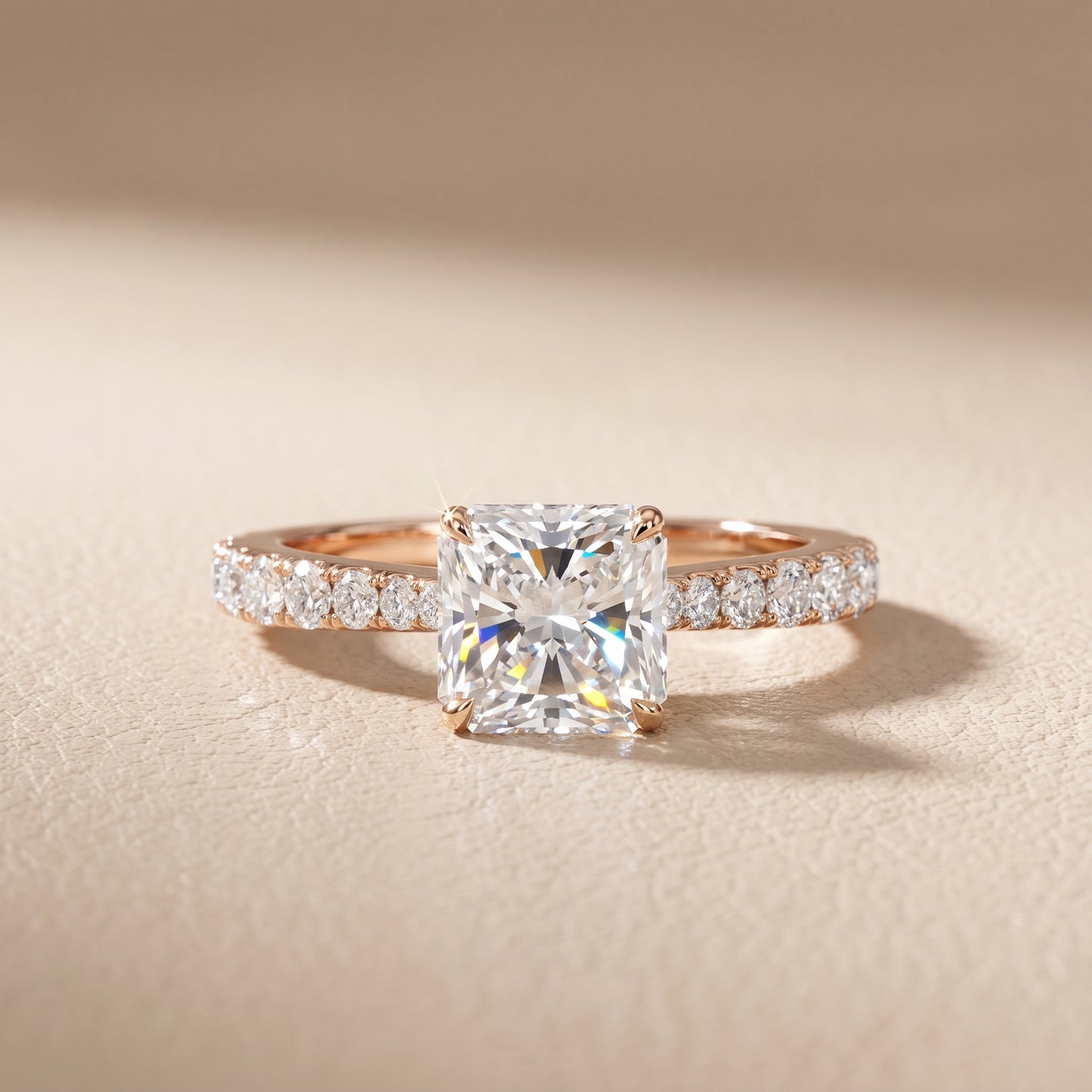 Gia Hidden Halo Pavé Radiant Diamond Ring in Rose Gold - front.jpg