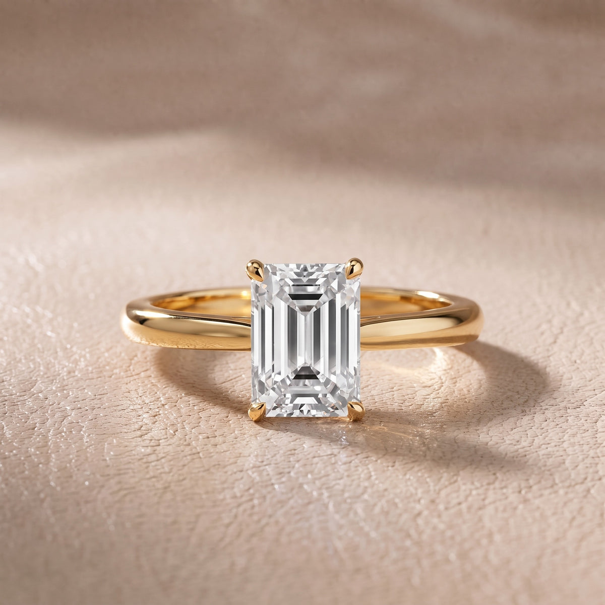 Kalia Knife Edge Solitaire Emerald Diamond Engagement Ring in Yellow Gold - front.jpg