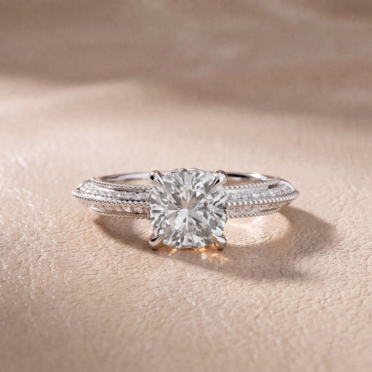 Chiara Vintage Milgrain Cushion Diamond Engagement Ring in Platinum - front.jpg