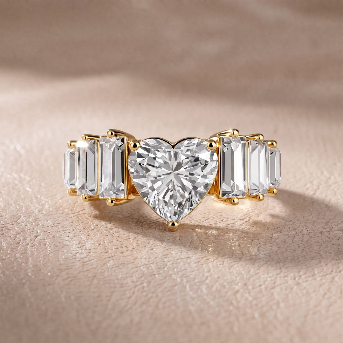 Mara Sidestone Baguette Accent Heart Diamond Engagement Ring in Yellow Gold - front.jpg