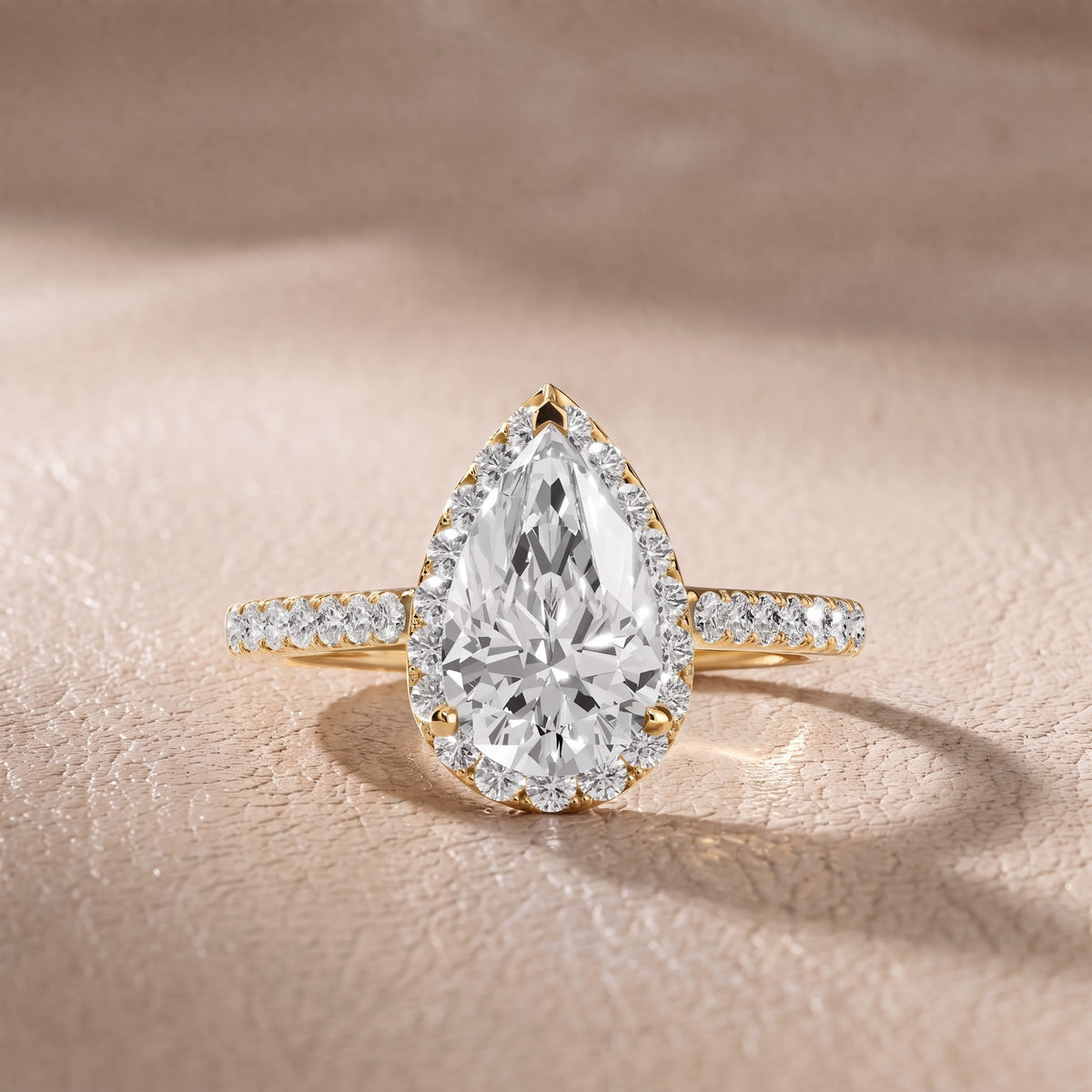 Alma Halo Pavé Pear Diamond Engagement Ring in Yellow Gold - front.jpg