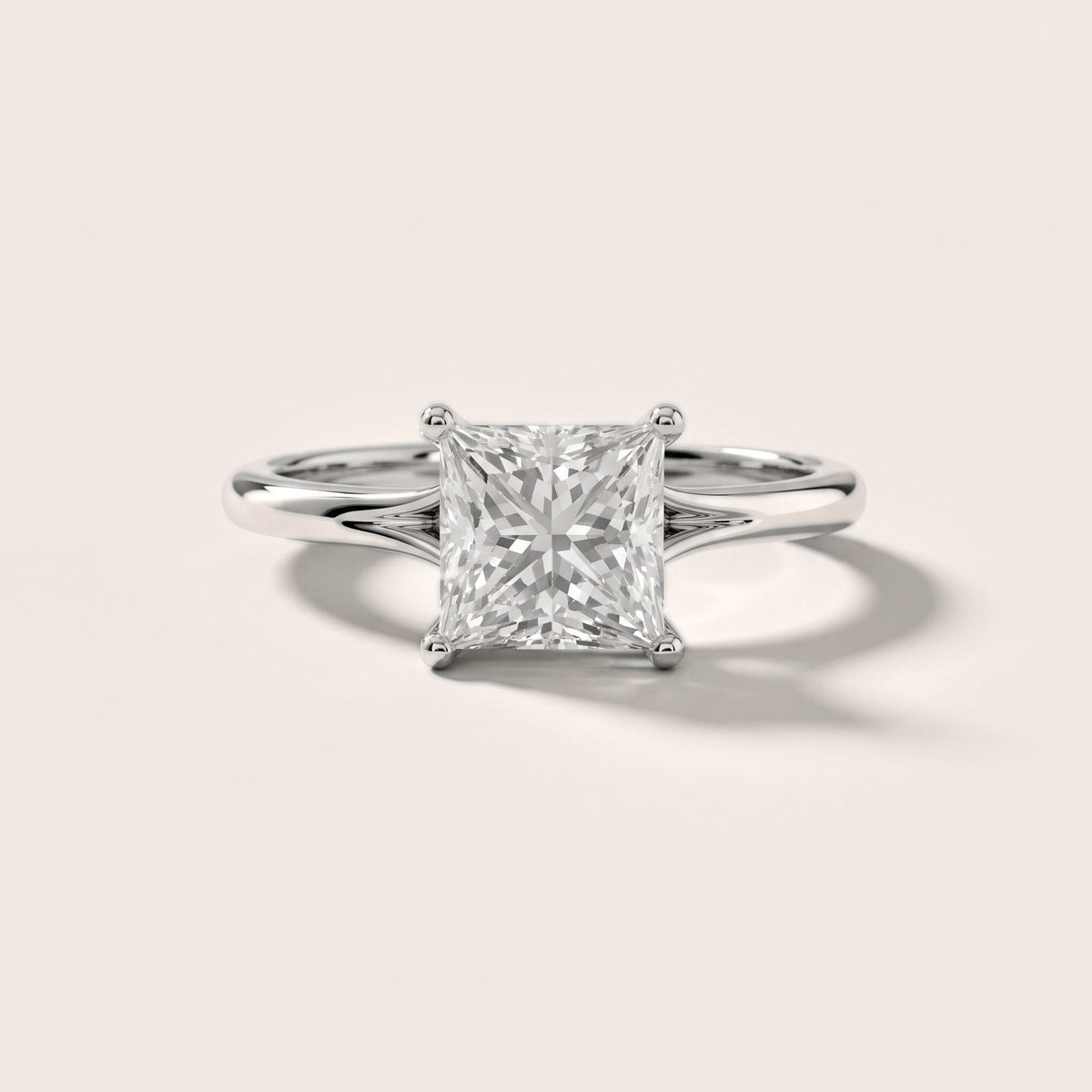 Melanie Solitaire Split Shank Princess Diamond Engagement Ring in Platinum - front.jpg
