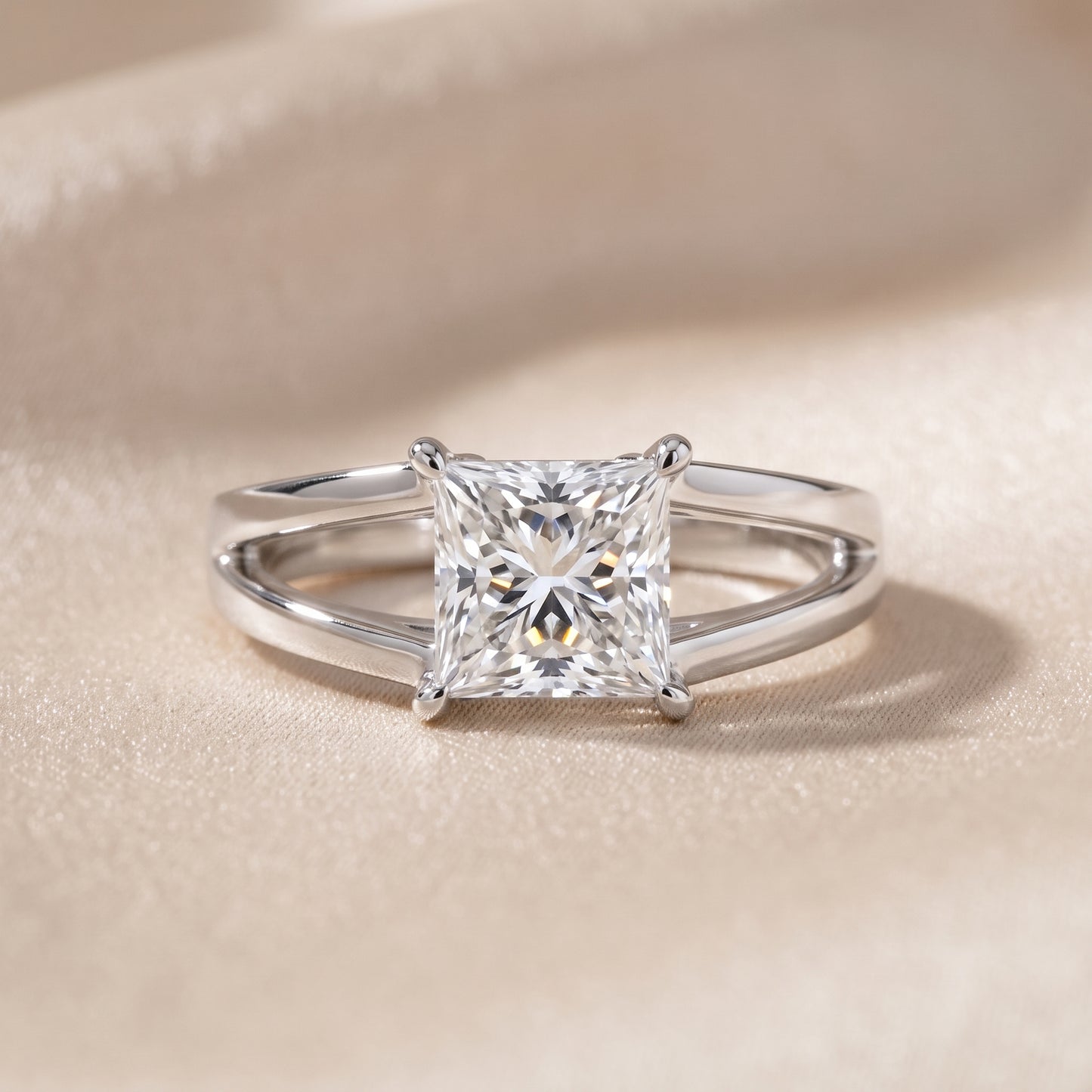 Giselle Solitaire Split Shank Princess Diamond Engagement Ring in Platinum - front.jpg