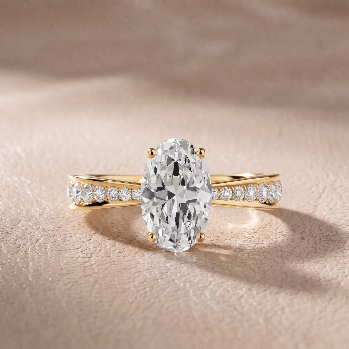 Rhea Sidestone Pavé Oval Diamond Engagement Ring in Yellow Gold - front.jpg