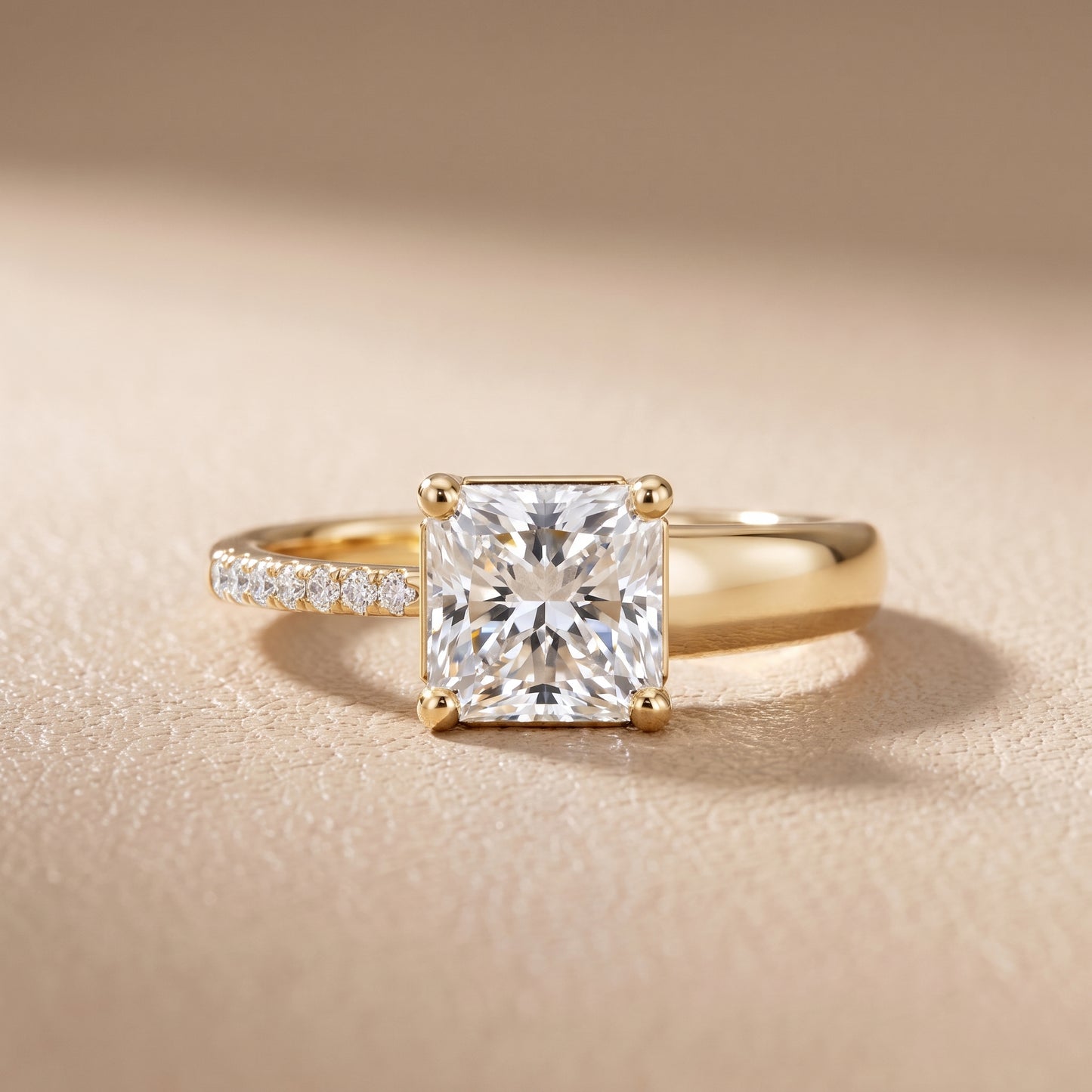Rosie Solitaire Basket Radiant Diamond Engagement Ring in Yellow Gold - front.jpg