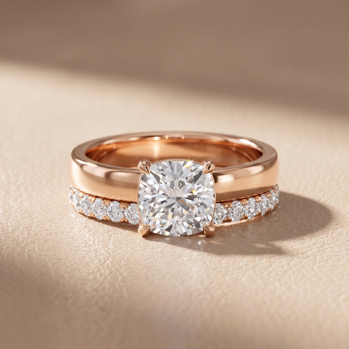 Veda Split Shank Pavé Cushion Diamond Engagement Ring in Rose Gold - front.jpg