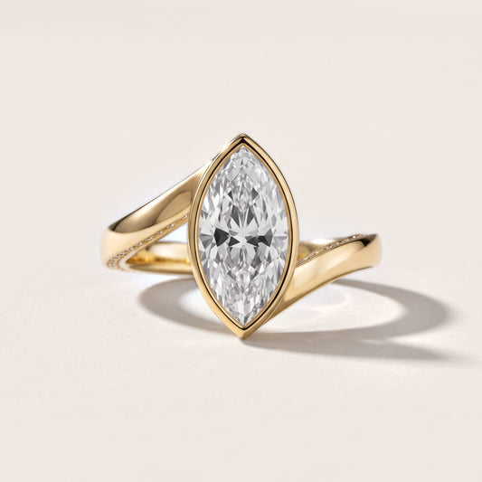Marigold Bezel Bypass Marquise Diamond Engagement Ring in Yellow Gold