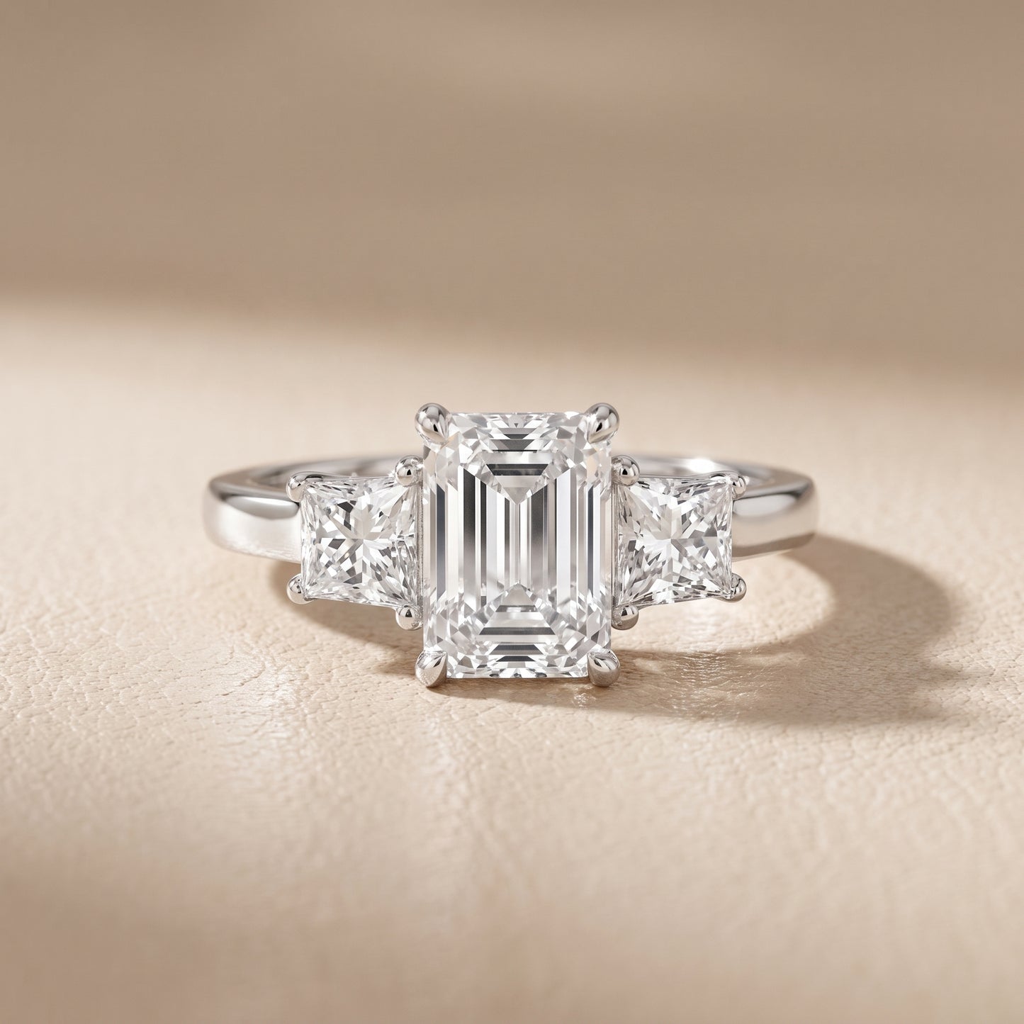 Sienna Three-Stone Emerald Diamond Ring in Silver - front.jpg