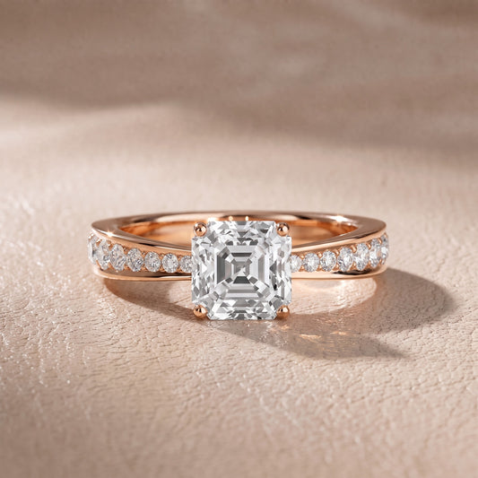 Rhea Sidestone Pavé Asscher Diamond Engagement Ring in Rose Gold - front.jpg