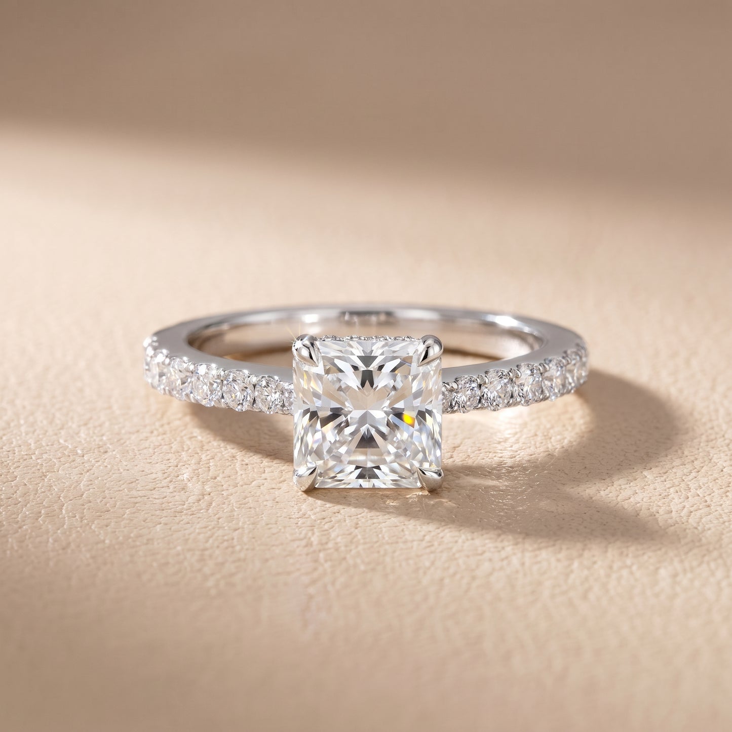 Gia Hidden Halo Pavé Radiant Diamond Ring in Silver - front.jpg
