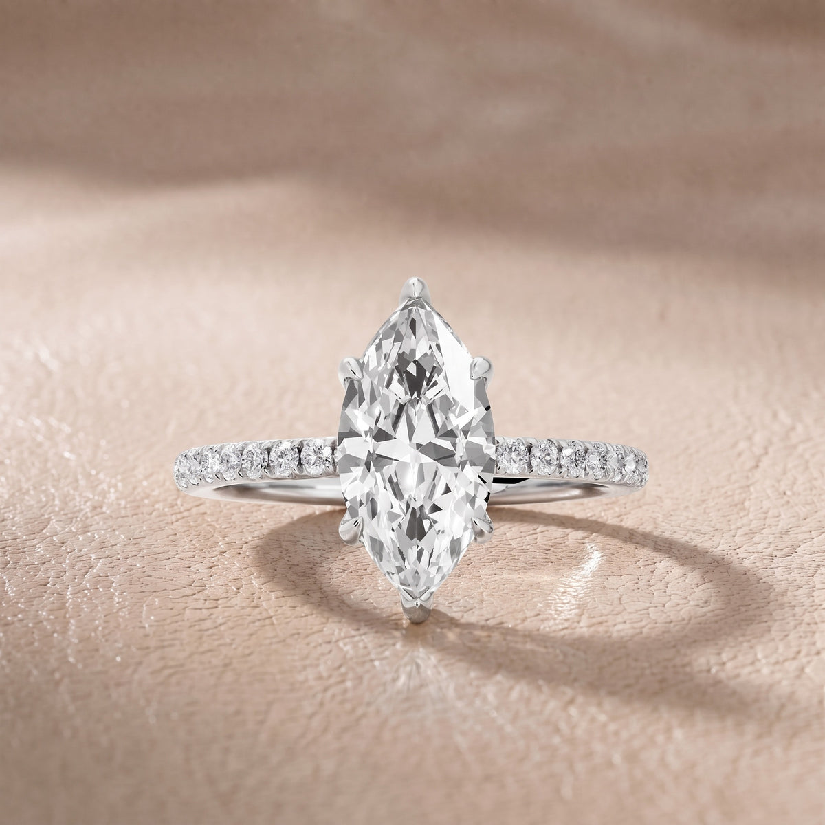 Olivia Solitaire Pavé Marquise Diamond Engagement Ring in Silver - front.jpg