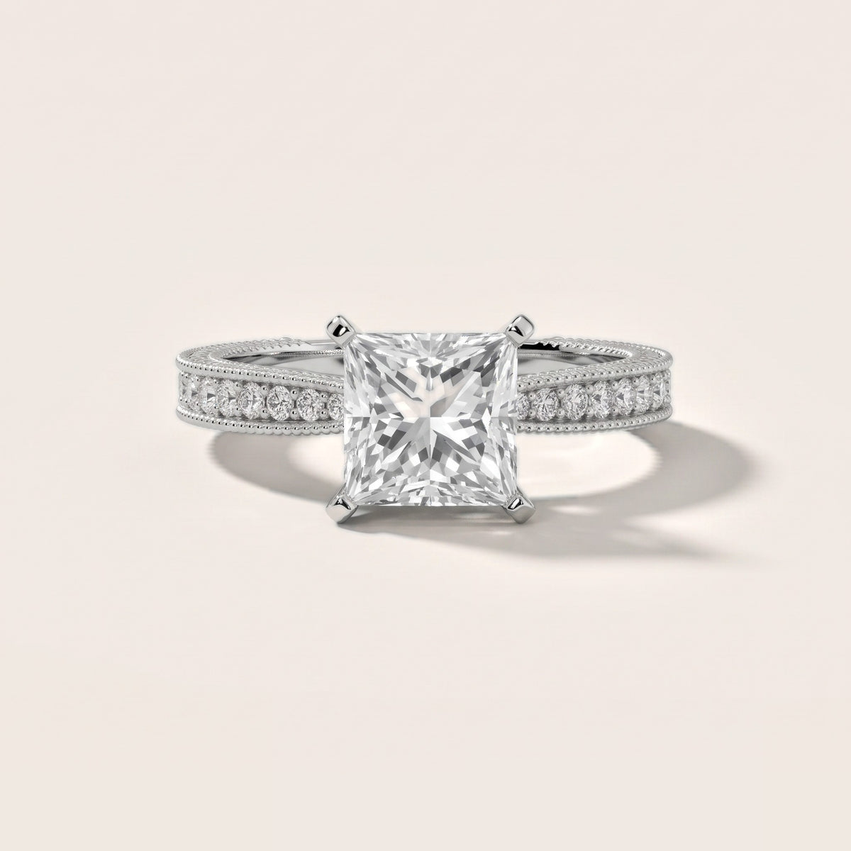 Inga Vintage Engraved Princess Diamond Engagement Ring in Silver - front.jpg