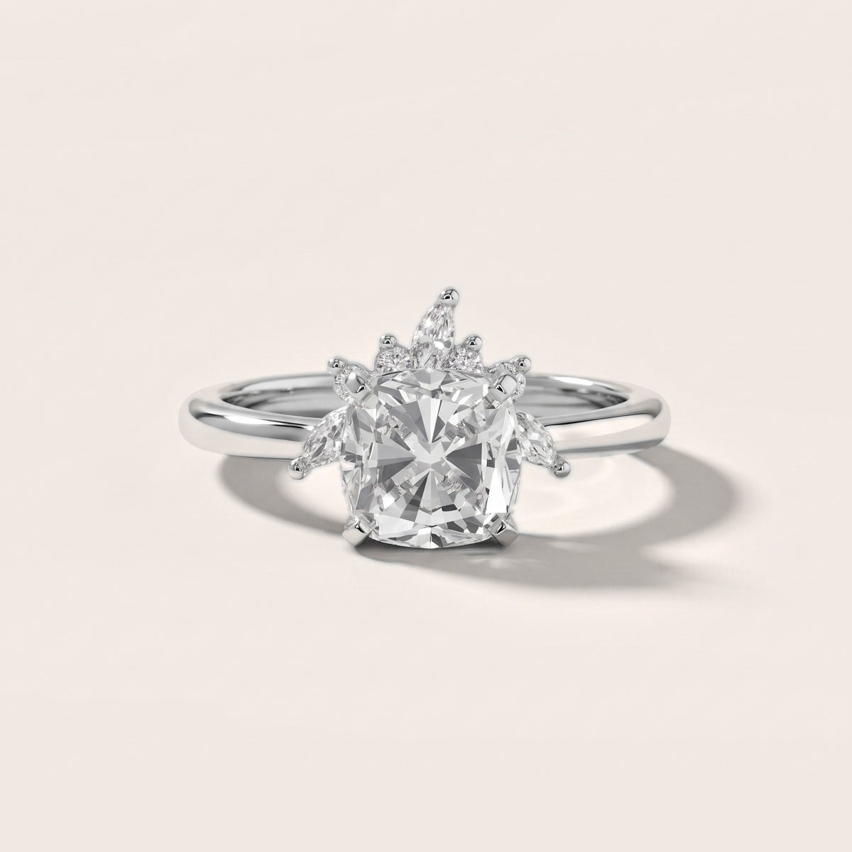 Fiorella Leaf Cluster Cushion Diamond Engagement Ring in Silver - front.jpg