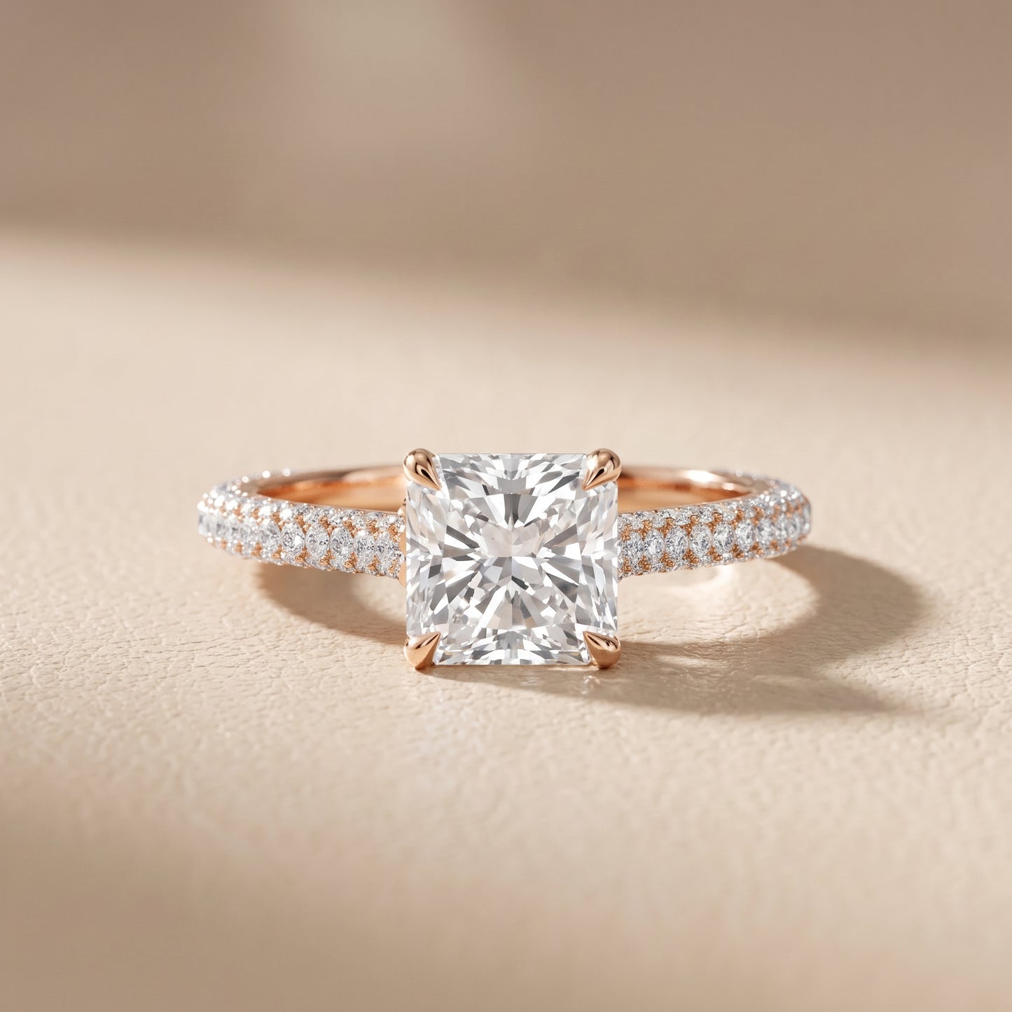 Della Hidden Halo Pavé Radiant Diamond Engagement Ring in Rose Gold - front.jpg
