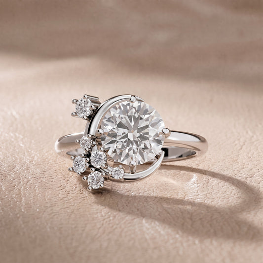 Lunaria Half-Moon Cluster Round Diamond Engagement Ring in Platinum - front.jpg