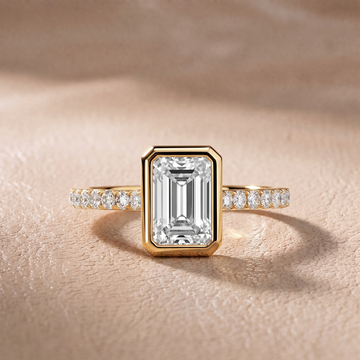 Cora Bezel Pavé Emerald Diamond Engagement Ring in Yellow Gold - front.jpg