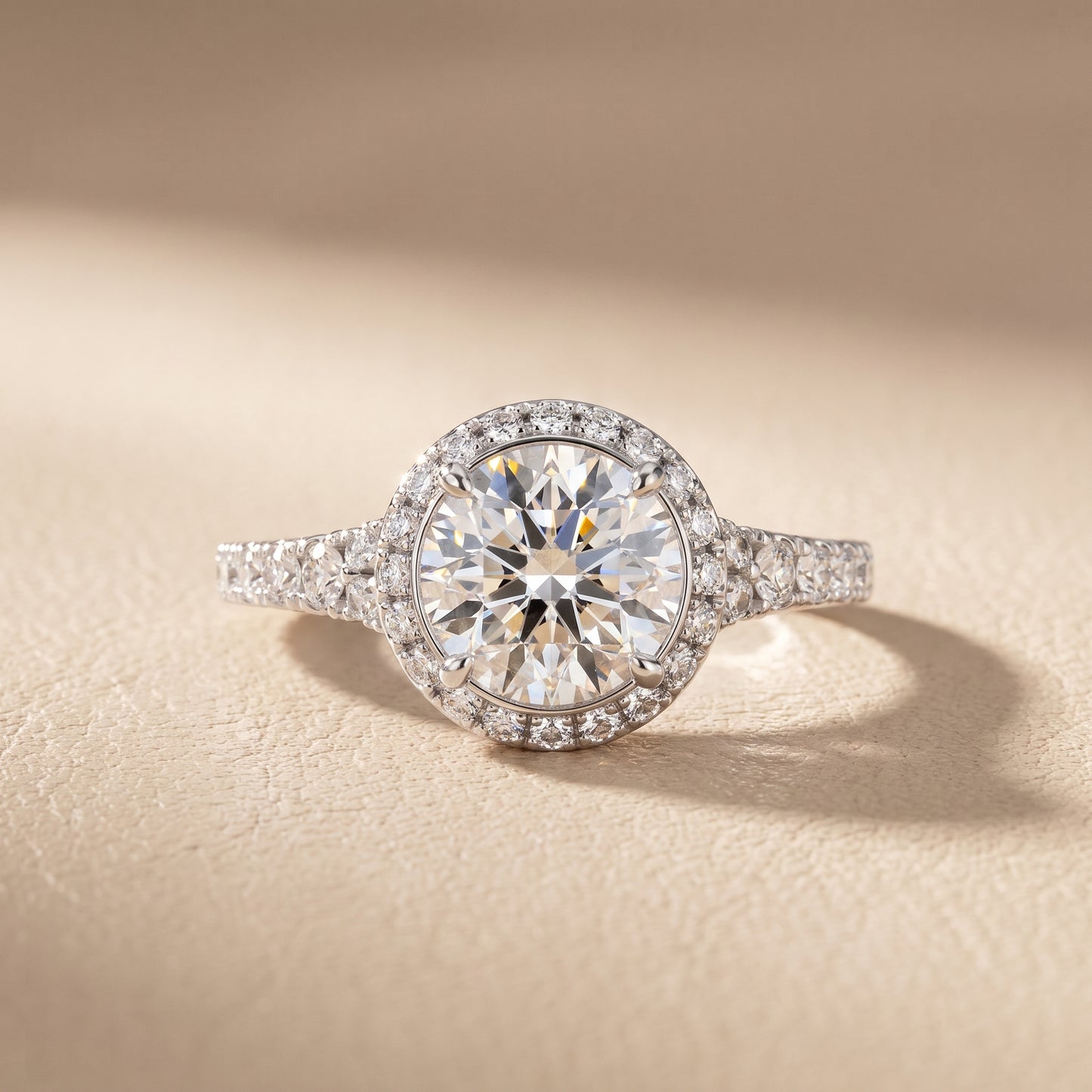 Bella Halo Pavé Round Diamond Engagement Ring in Silver - front.jpg