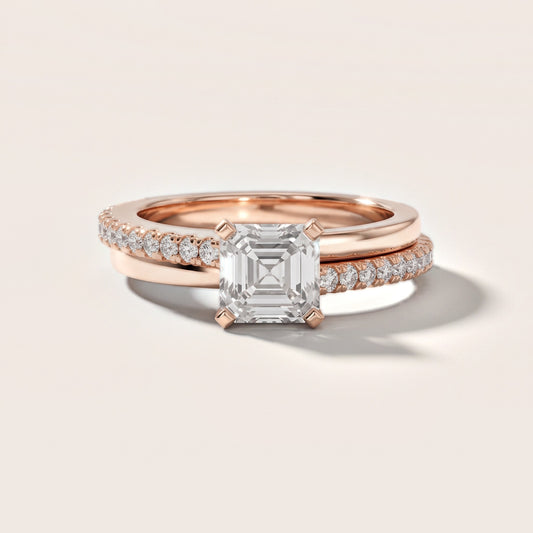 Edith Criss Cross Pavé Asscher Diamond Engagement Ring in Rose Gold