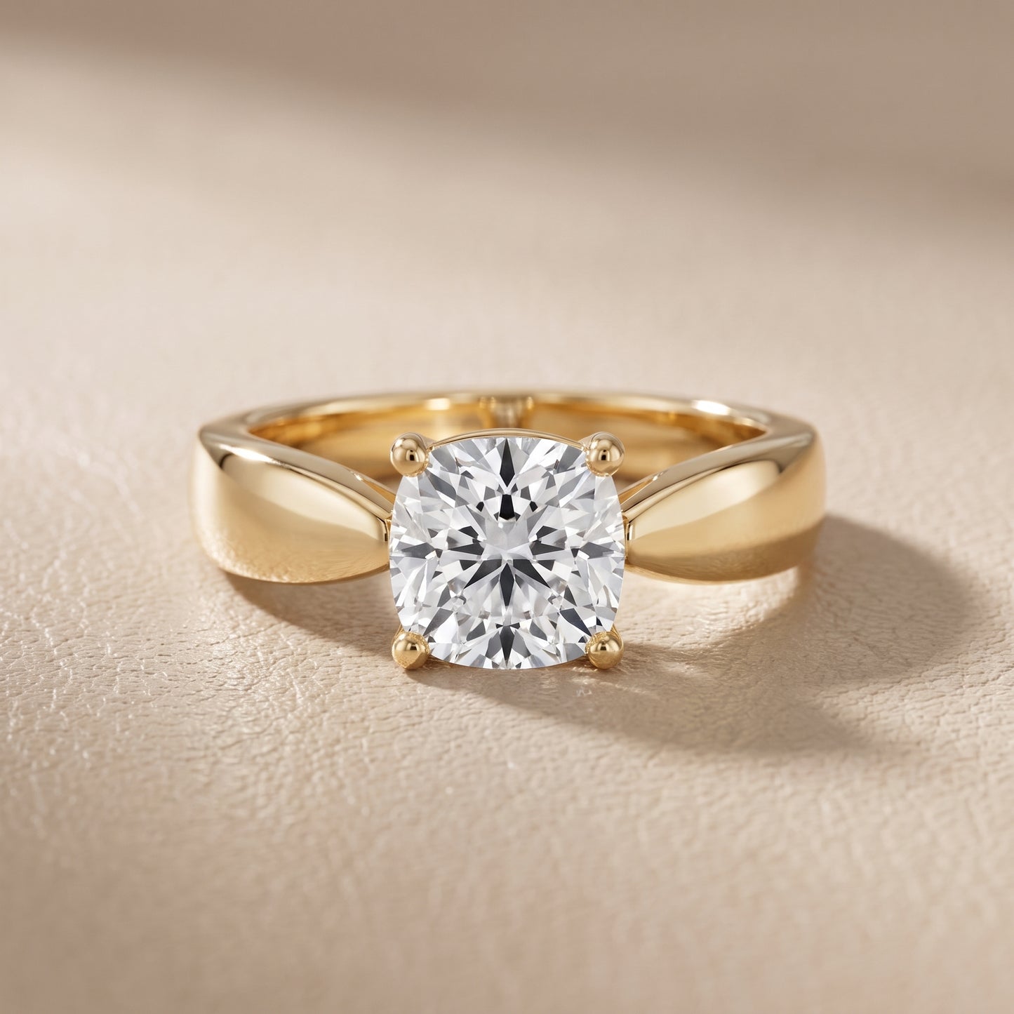 Talia Solitaire Twist Cushion Diamond Engagement Ring in Yellow Gold - front.jpg