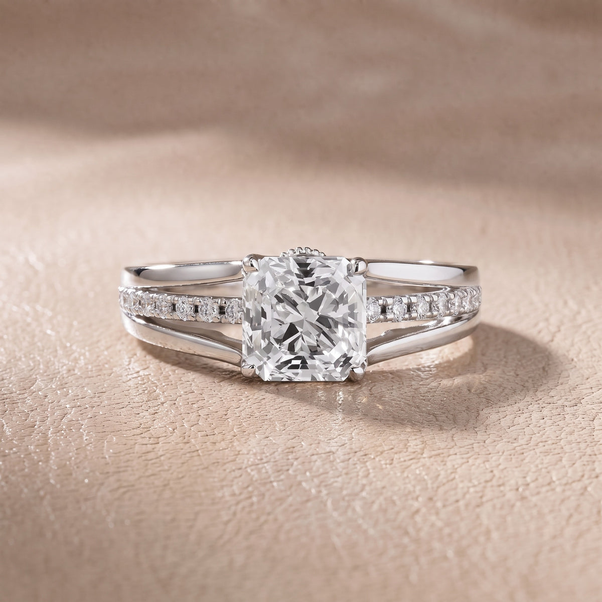 Serena Split Shank Pavé Asscher Diamond Engagement Ring in Silver - front.jpg