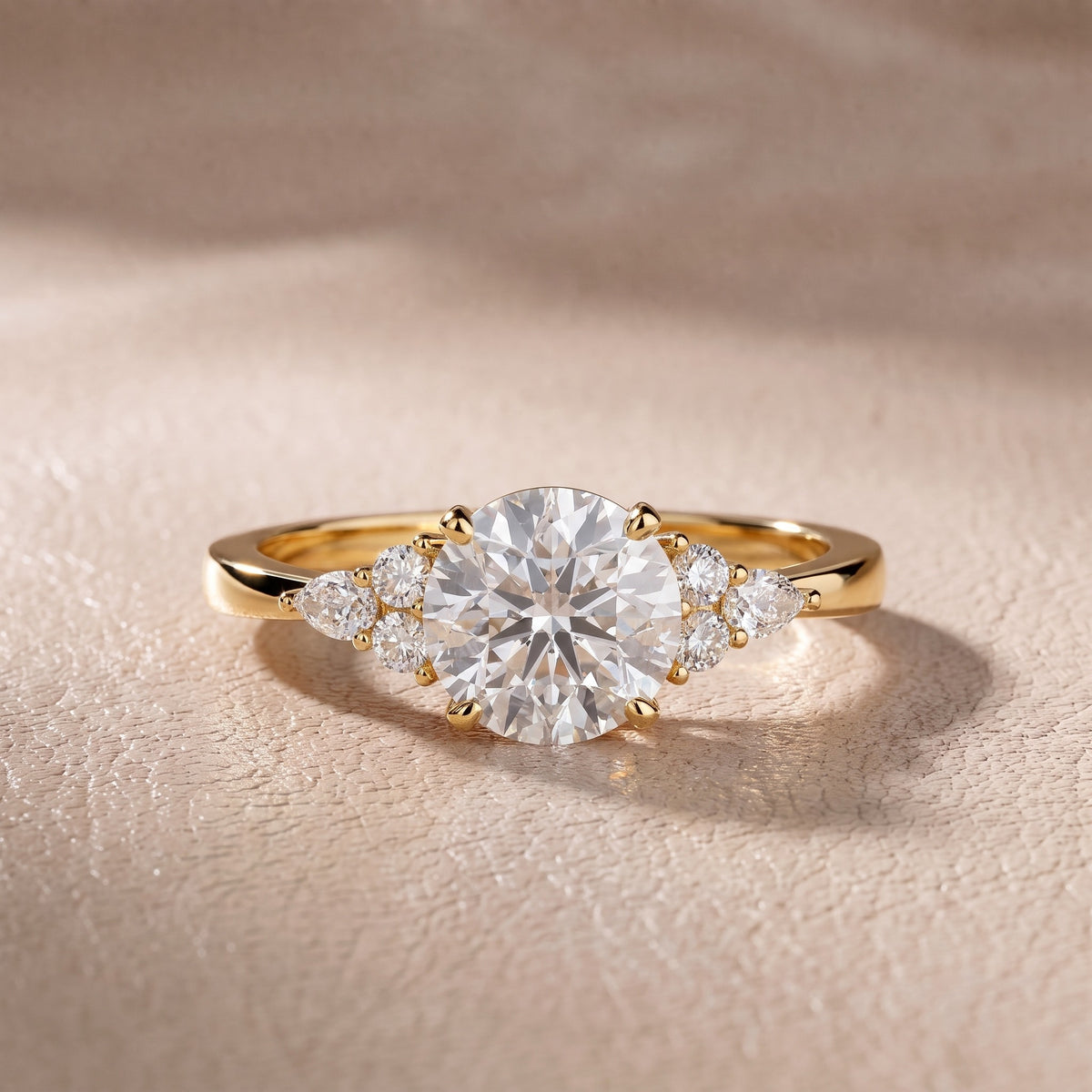 Amelia Three Stone Round Diamond Engagement Ring in Yellow Gold - front.jpg