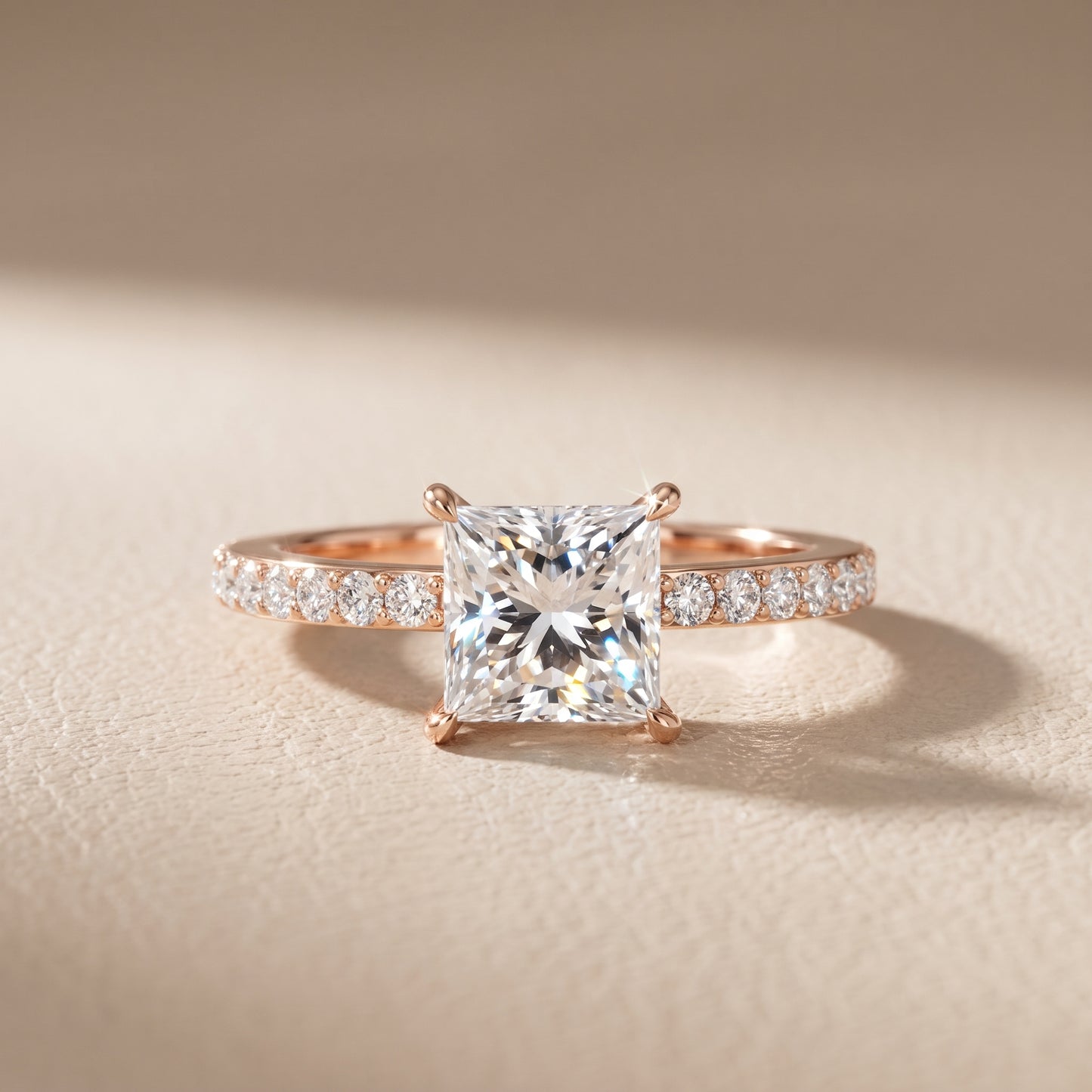 Aisha Pavé Solitaire Princess Diamond Engagement Ring in Rose Gold - front.jpg