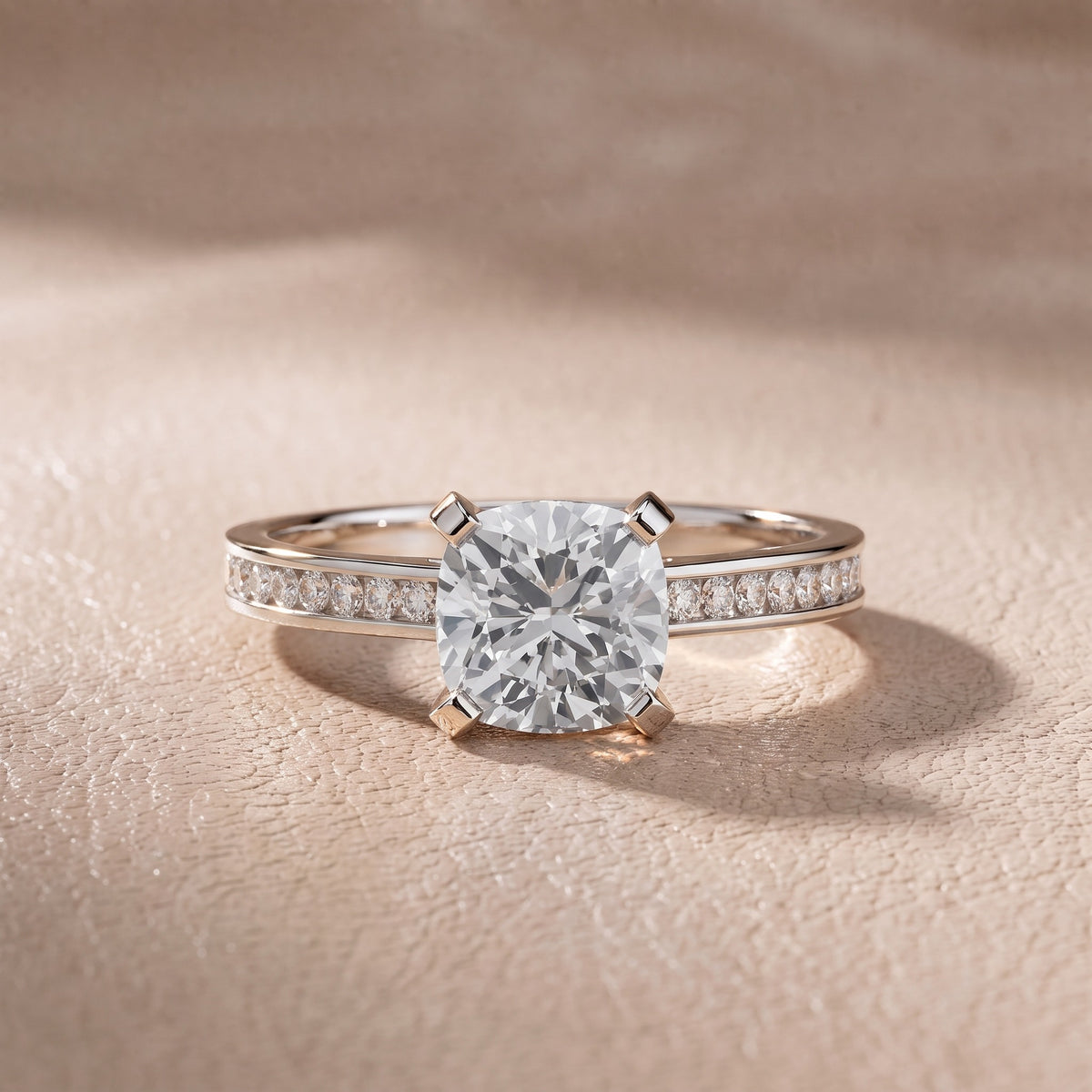 Tessa Solitaire Channel Set Cushion Diamond Engagement Ring in White Gold - front.jpg