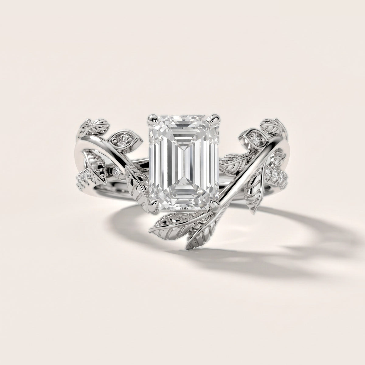 Solana Vine Bypass Emerald Diamond Engagement Ring in White Gold - front.jpg