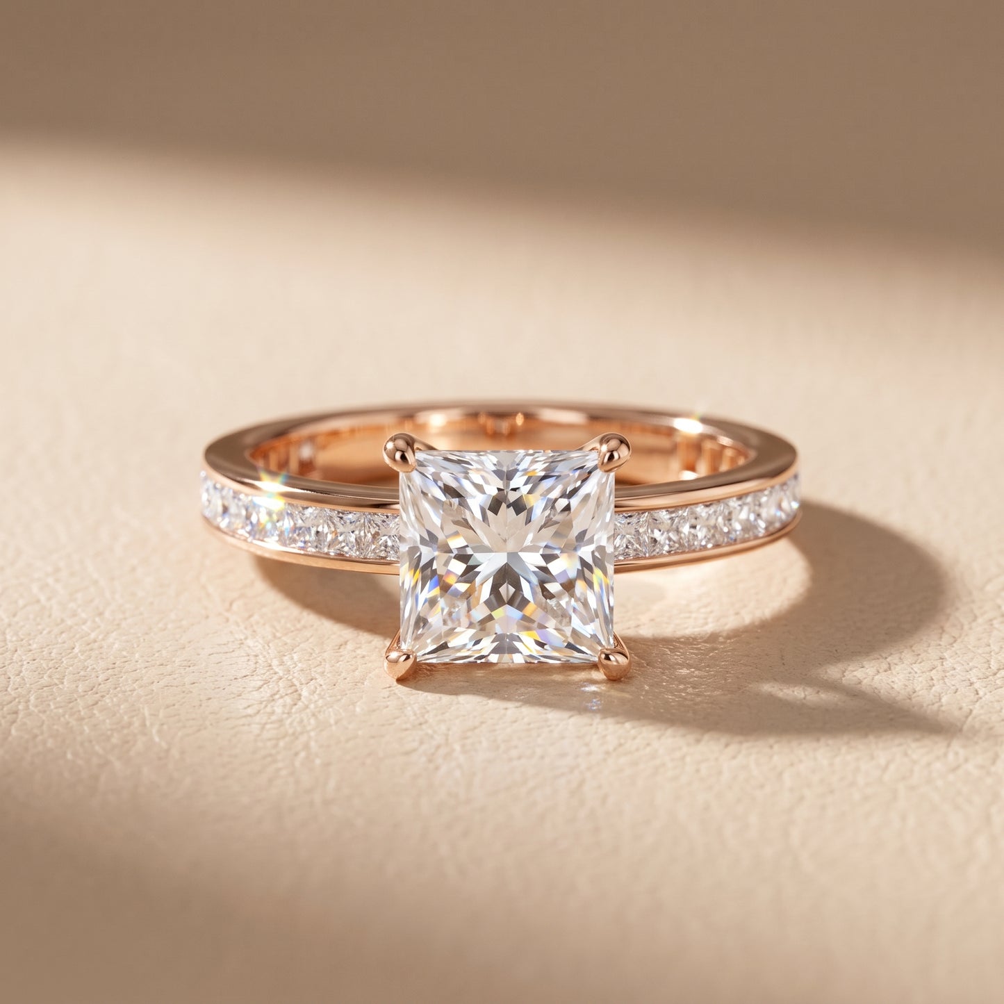 Brielle Channel Set Solitaire Princess Diamond Ring in Rose Gold - front.jpg