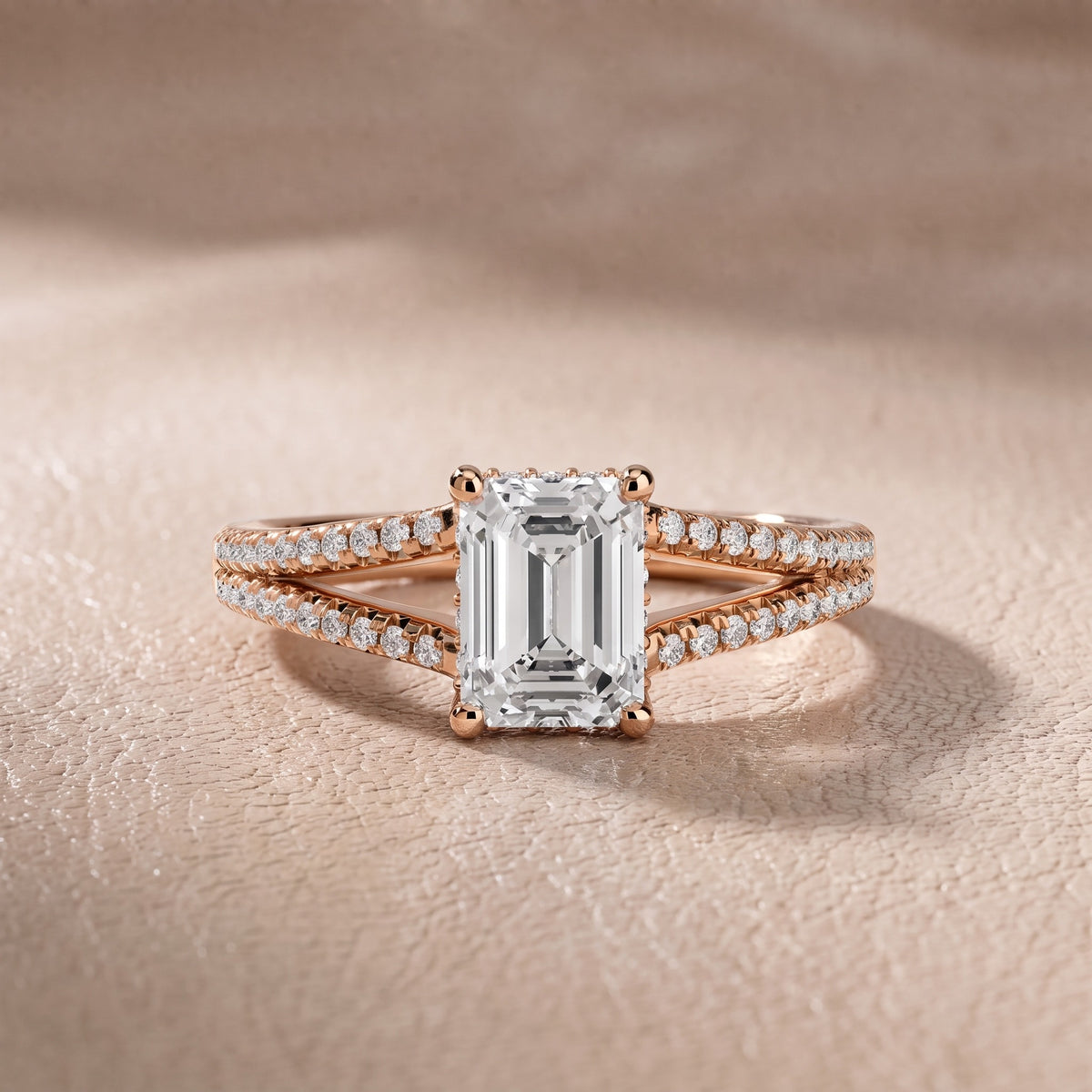 Eternal Embrace Solitaire Emerald Diamond Engagement Ring in Rose Gold - front.jpg